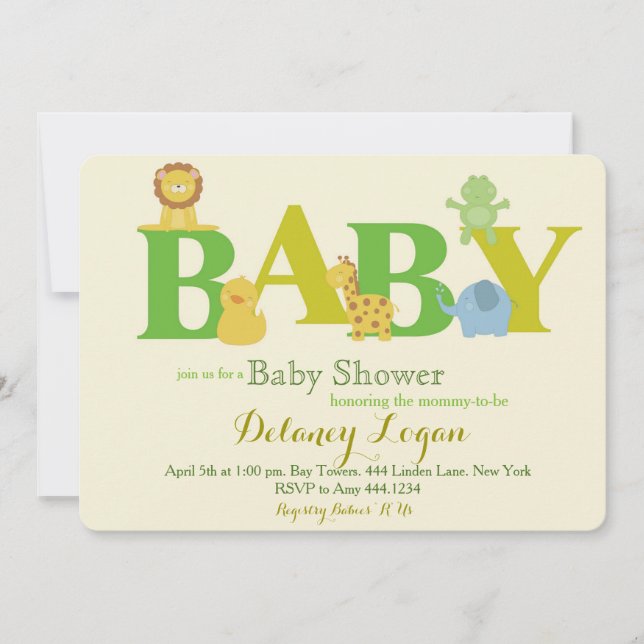Baby Shower Jungle Animals Invitations (Front)