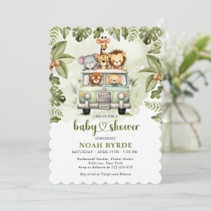 Baby Shower Jungle Safari Animals in Car Invitation