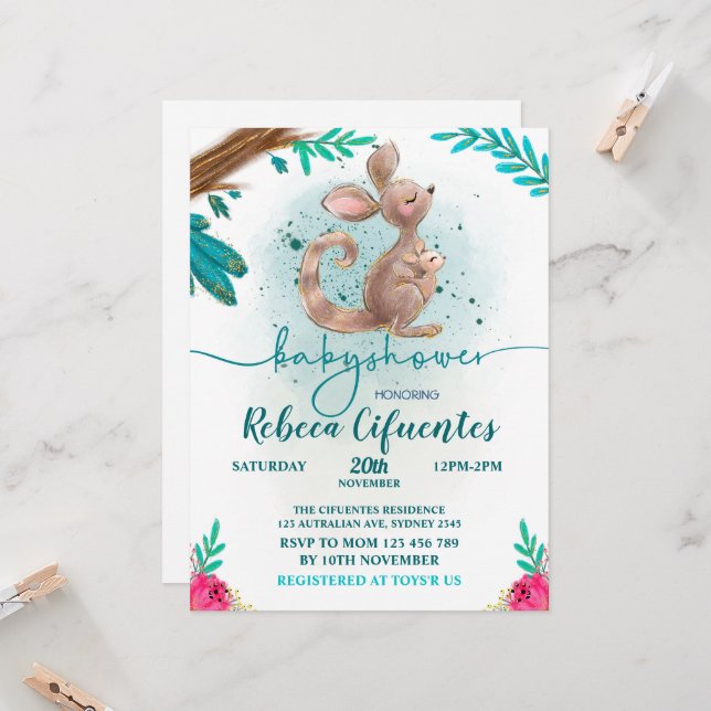 Baby Shower Kangaroo Invitation (Front/Back In Situ)