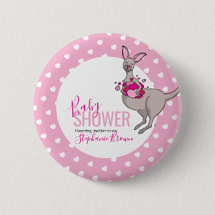 Baby shower kangaroo pouch full of pink hearts 6 cm round badge