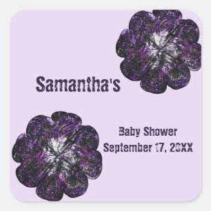 Baby Shower Keepsake Purple Flowers Baby Girl Square Sticker