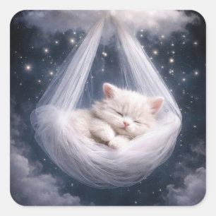 Baby Shower Kitten in a Tulle Hammock Square Sticker