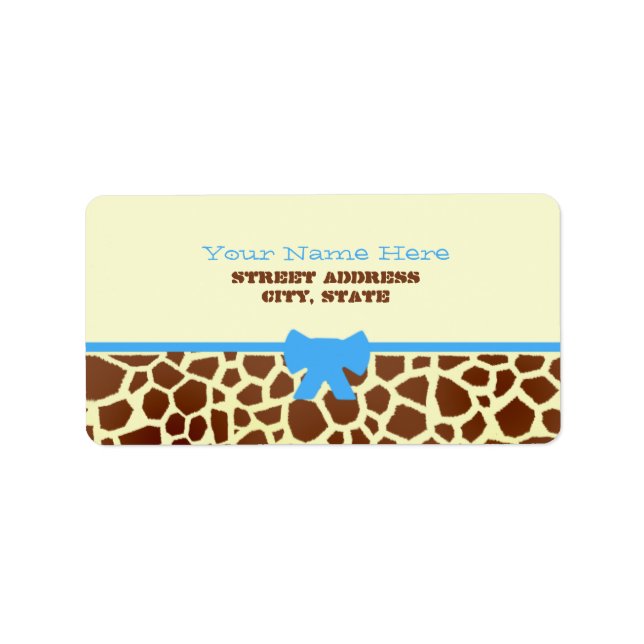 Baby Shower Label - Giraffe Print & Blue (Front)