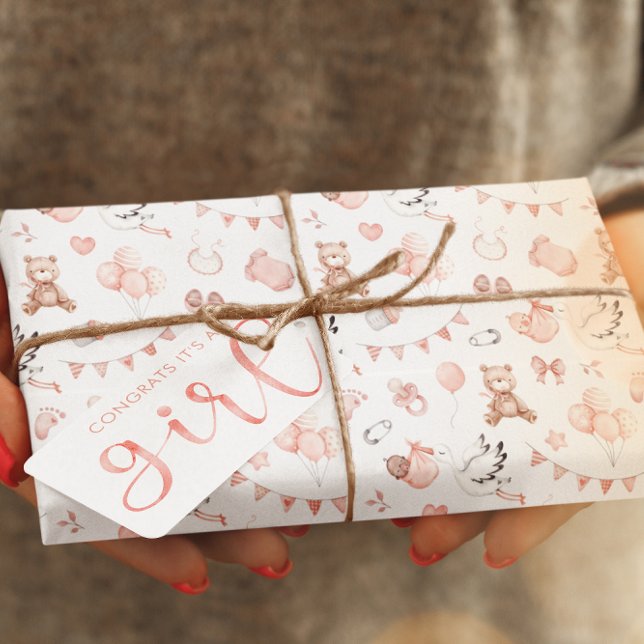 Baby Shower Large Wrapping Paper Rolls  (Congratulate the new parents with this cute baby girl wrapping paper sheets! Matching tag available!)