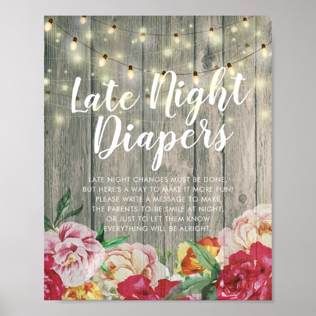 Baby Shower Late Night Diapers Flowers Wood Lights Poster (Front)