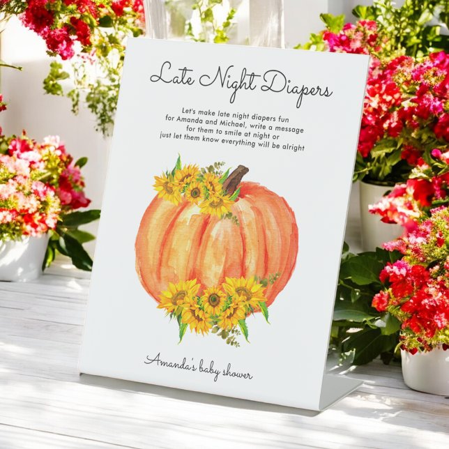 Baby Shower Late Night Diapers Pumpkin Pedestal Sign (Creator Uploaded)