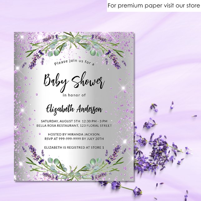 Baby Shower lavender silver budget Invitation (Creator Uploaded)