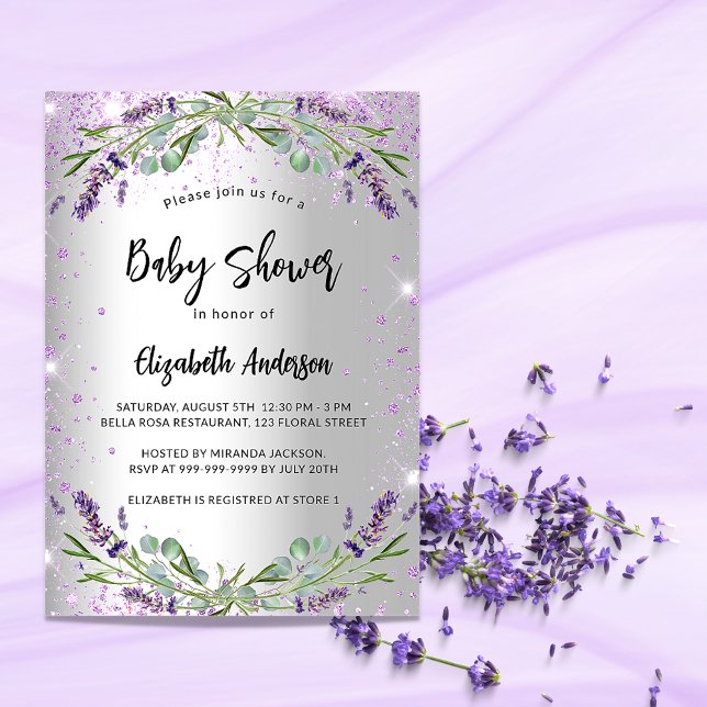 Baby Shower lavender silver eucalyptus luxury Invitation (Creator Uploaded)