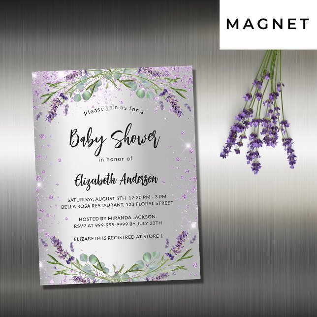 Baby Shower lavender silver eucalyptus luxury Magnetic Invitation (Creator Uploaded)