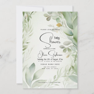 Baby Shower- Leafy Watercolor Foliage Invitation