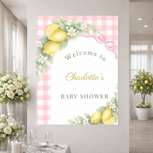 Baby Shower lemons pink gingham bow girl welcome Poster