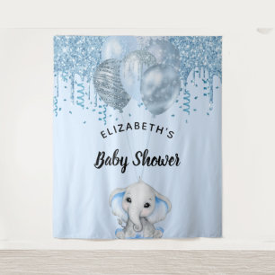 Baby Shower light blue glitter elephant boy silver Tapestry