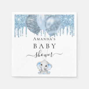 Baby Shower light blue glitter white elephant boy Napkin