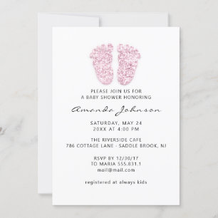 Baby Shower Light Pink Feet Glitter Boy Girl Invitation