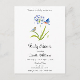 Baby Shower Lily with Bluebird Mother and Baby  Invitation Postcard