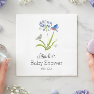 Baby Shower Lily with Bluebird Mother and Baby Napkin