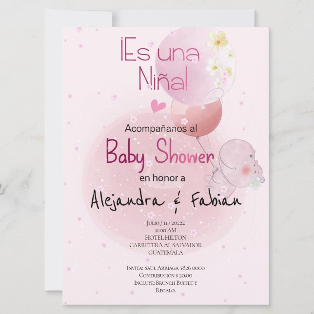 BABY SHOWER LINDO HIPO. PARA BEBÉ NIÑA INVITATION (Front)