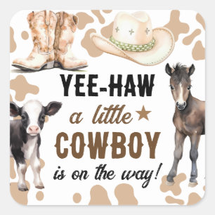 Baby Shower Little Cowboy Rodeo Square Sticker