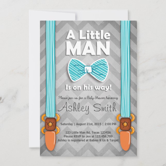 Baby Shower Little Man Invitation Bow Tie Blue (Front)
