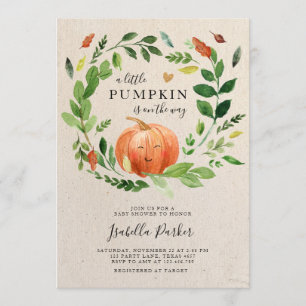 Baby Shower Little Pumpkin Fall Rustic Greenery Invitation