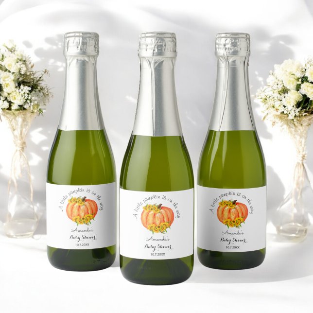 Baby Shower Little Pumpkin Orange  Sparkling Wine Label (Creator Uploaded)