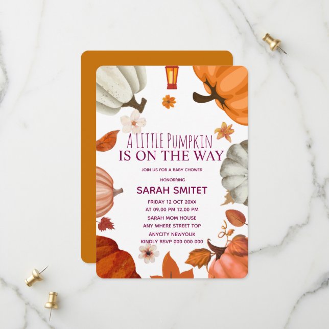 baby shower little pumpkin theme save the date (Front/Back In Situ)
