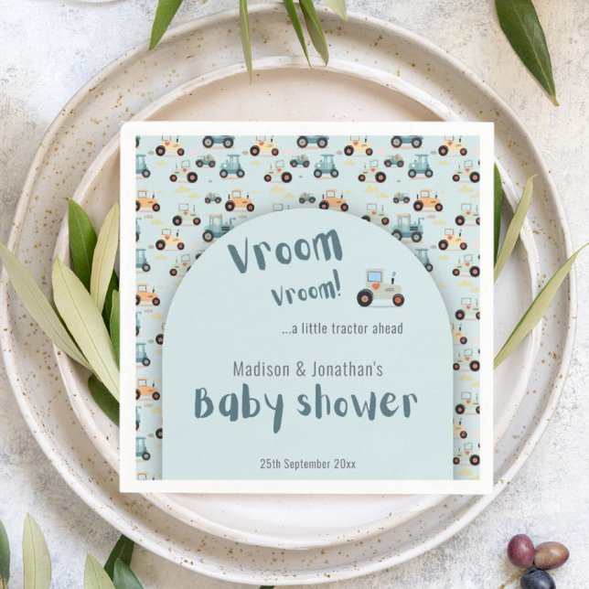 Baby shower little tractor ahead Paper Napkin (Creator Uploaded)