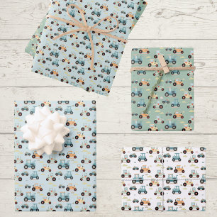 Baby shower little tractor pattern gift  wrapping paper sheet
