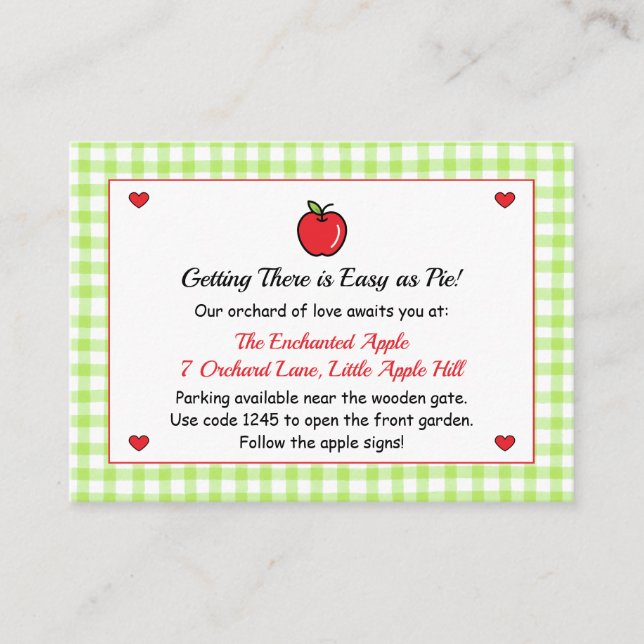 Baby Shower Location & Access – Apple Orchard Them Enclosure Card (Front)