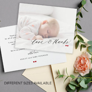 Baby shower love and thanks script photo thank you card