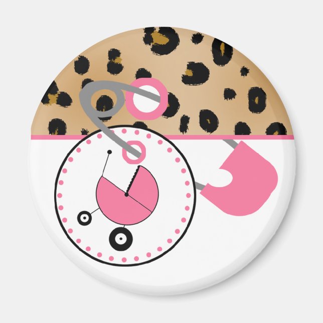 Baby Shower Magnet - Leopard & Pink Diaper Pin (Front)