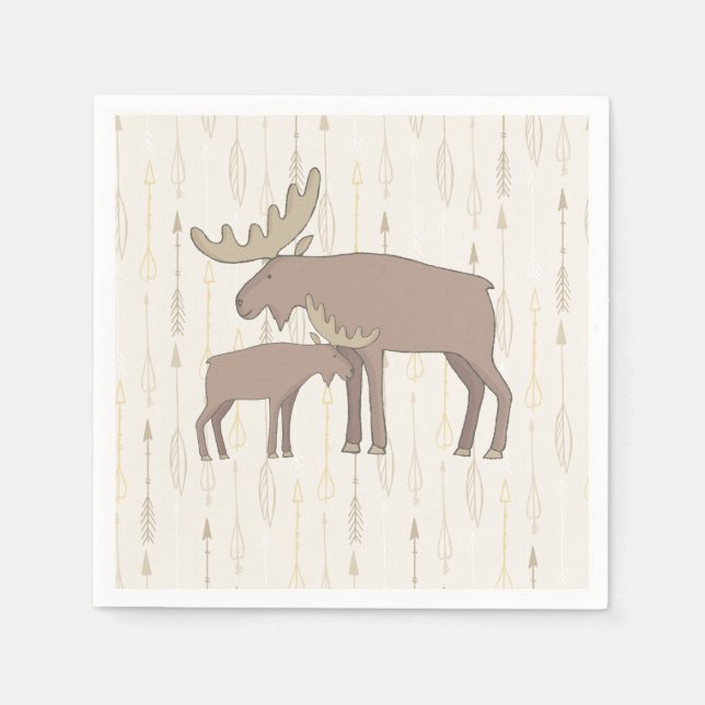 Baby Shower mama and baby moose napkins (Front)