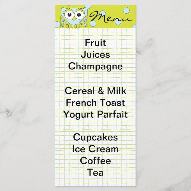 Baby Shower Menu "Blue Owl" (Front)