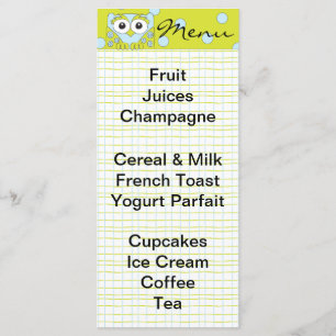 Baby Shower Menu "Blue Owl"