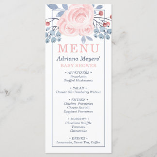 Baby Shower Menu Card, Blue, Blush Pink