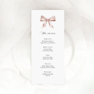 Baby shower menu card with dusty pink bow