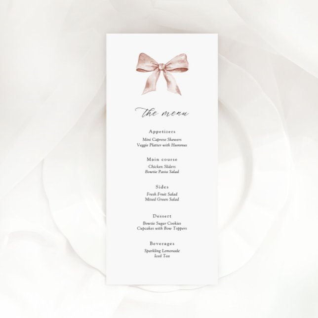 Baby shower menu card with dusty pink bow (Creator Uploaded)