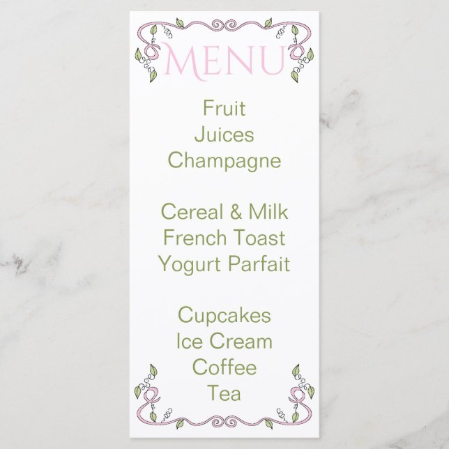 Baby Shower Menu "Castle in the Sky/Pink" (Front)