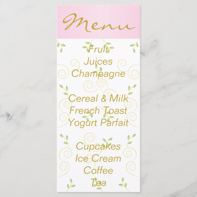 Baby Shower Menu "Gold Pink Birds" (Front)