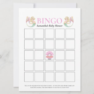 Baby Shower Mermaid Mother Pink White Bingo Game Invitation