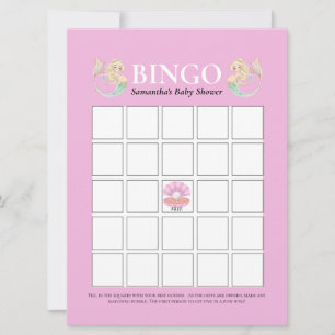 Baby Shower Mermaid Mother Pink White Bingo Invitation