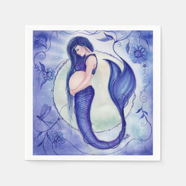 Baby shower mermaid napkins by Renee Lavoie (Front)