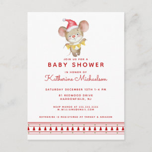 BABY SHOWER Merry Christmas Mouse Invitation Postcard