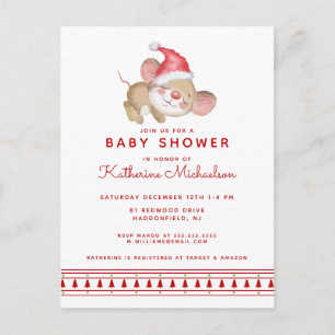 BABY SHOWER Merry Christmas Mouse Invitation Postcard