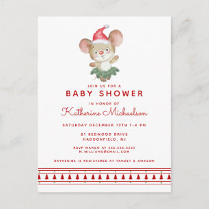 BABY SHOWER Merry Christmas Mouse Invitation Postcard