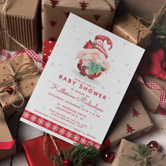 BABY SHOWER | Merry Christmas Plaid Gnome Invitation (Creator Uploaded)