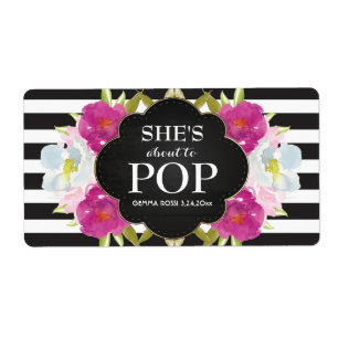 Baby Shower Mini Champagne Label Black Stripes