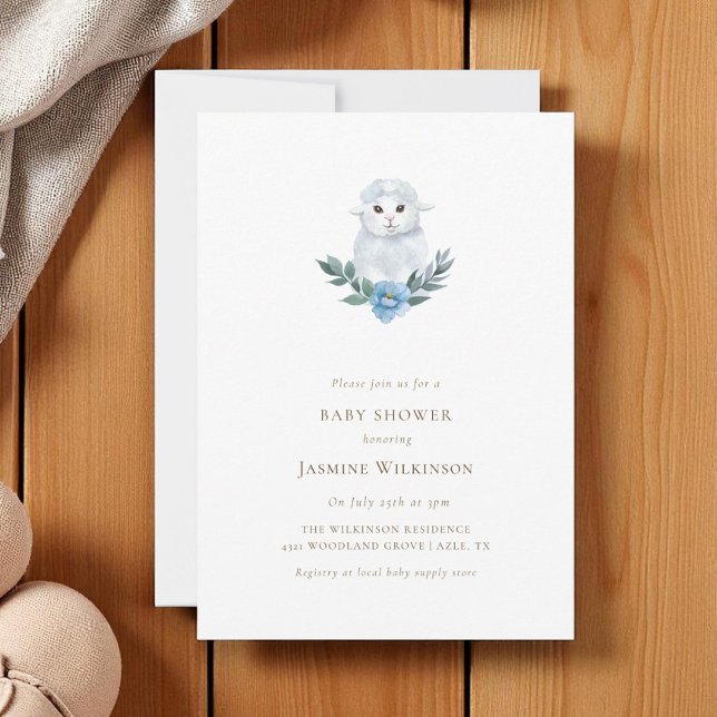 Baby shower  minimal watercolor baby lamb invitation (Creator Uploaded)