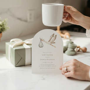 Baby shower  minimal watercolor stork invitation