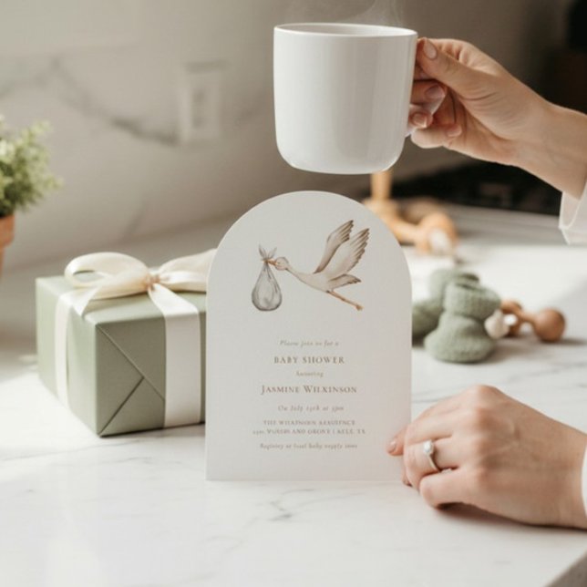 Baby shower  minimal watercolor stork invitation (Creator Uploaded)